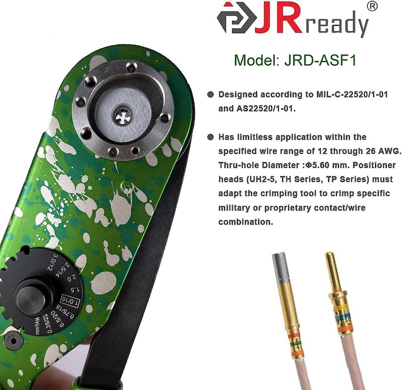 JRready ST2165 M22520/1-01 Crimp Tool Kit NEW-ASF1G Crimping Tool with Universal screw adjustment UF2-5 and PH102 M22520/1-02 Turret Head Positioner for 12-26 AWG Wire Harness - Image 3